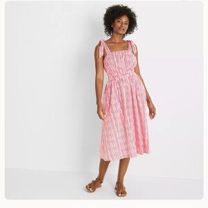Lands End red and Pink Striped Midi Dress